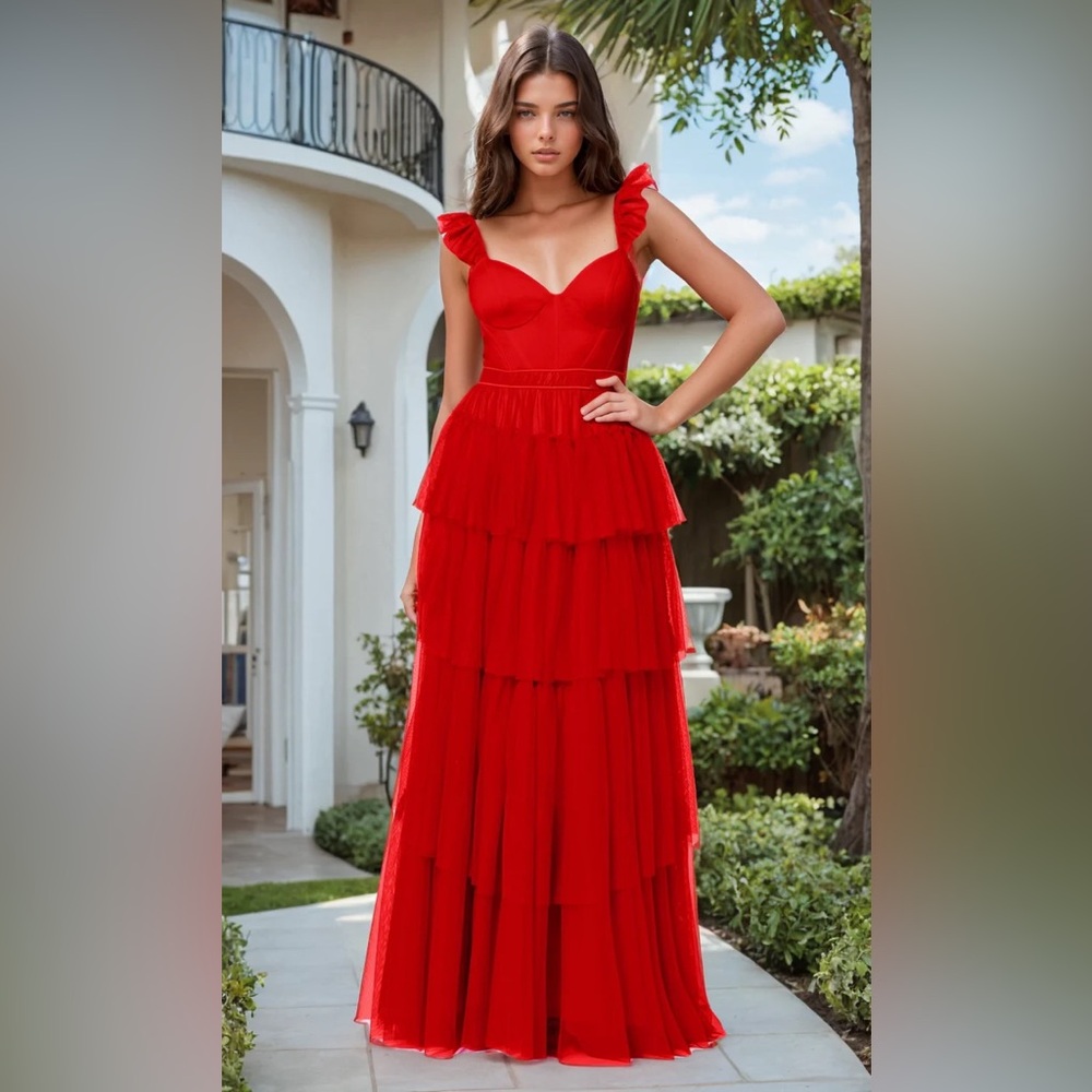 Blondie Nites Vibrant Red Tiered Dress